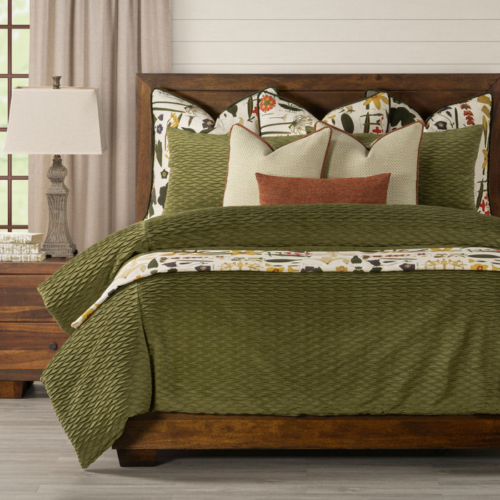 Smithsonian Pleated Velvet Olive Green Duvet Cover & Insert Set Wayfair